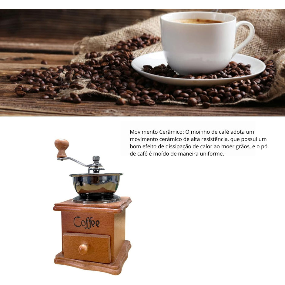 Moedor Manual de Café Vintage em Madeira - detalhe 3