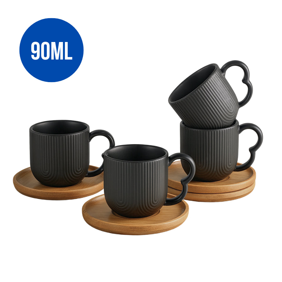 Jogo 4 Xícaras de Porcelana com Pires de Bambu 90ml - detalhe 2