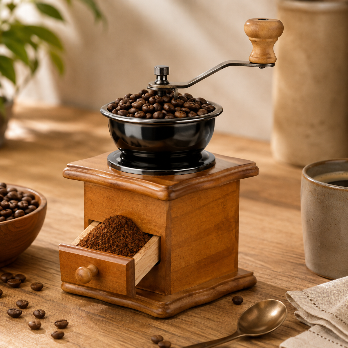 Moedor Manual de Café Vintage em Madeira