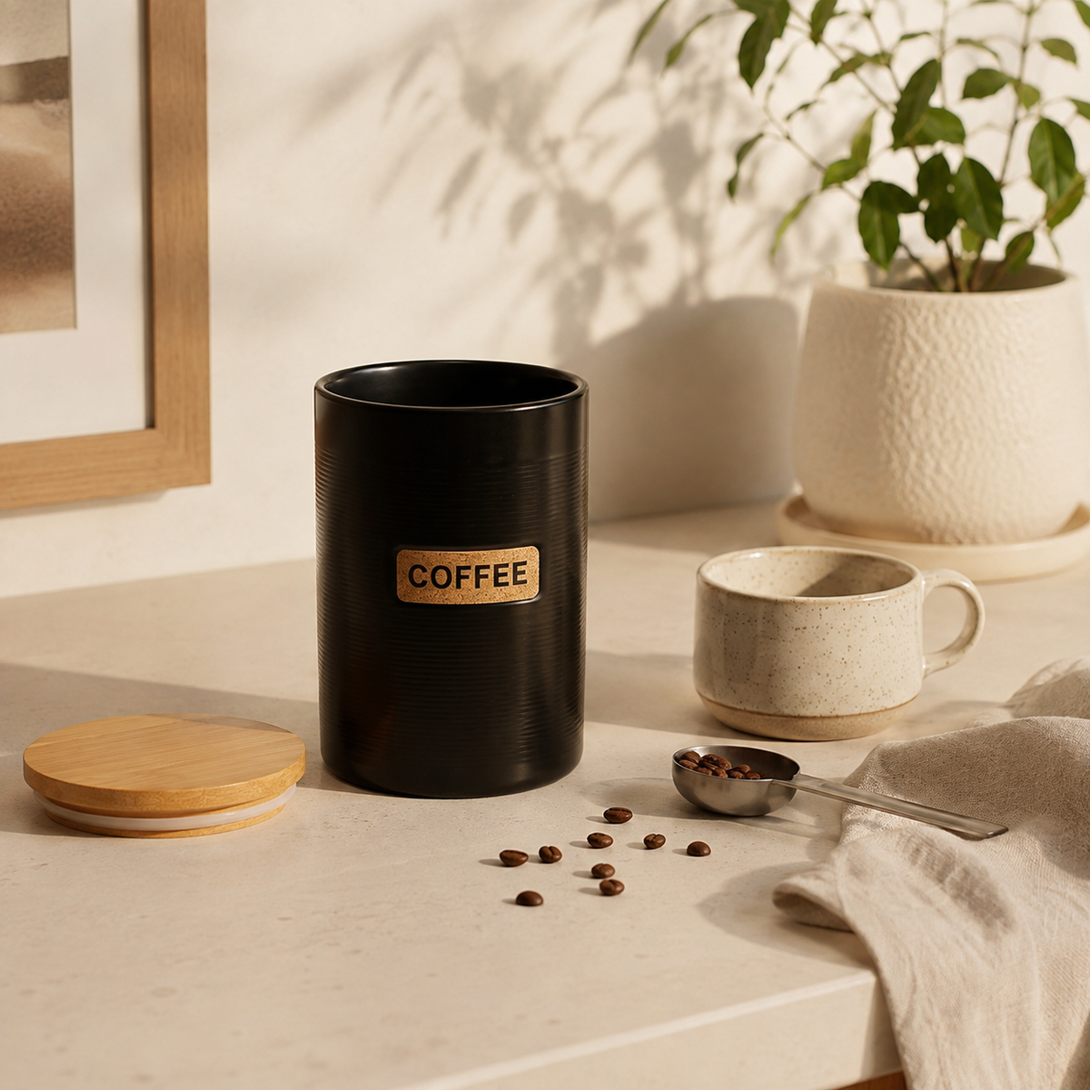 Pote para Café em Cerâmica e Bambu