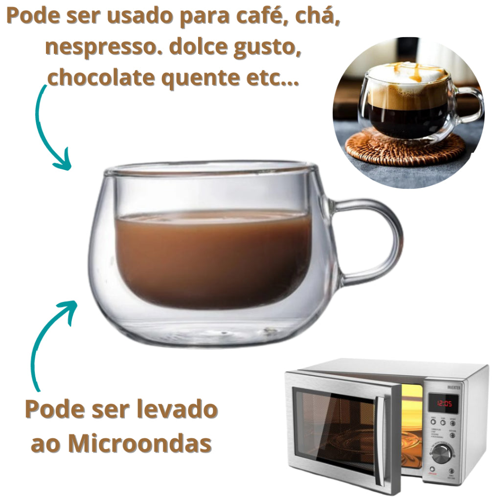 Kit 2 Xícaras Parede Dupla com Pires 150ml - detalhe 3