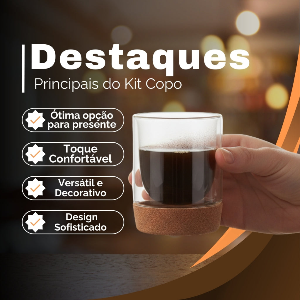 Kit Copos Térmicos Parede Dupla 300ml com Cortiça - detalhe 2