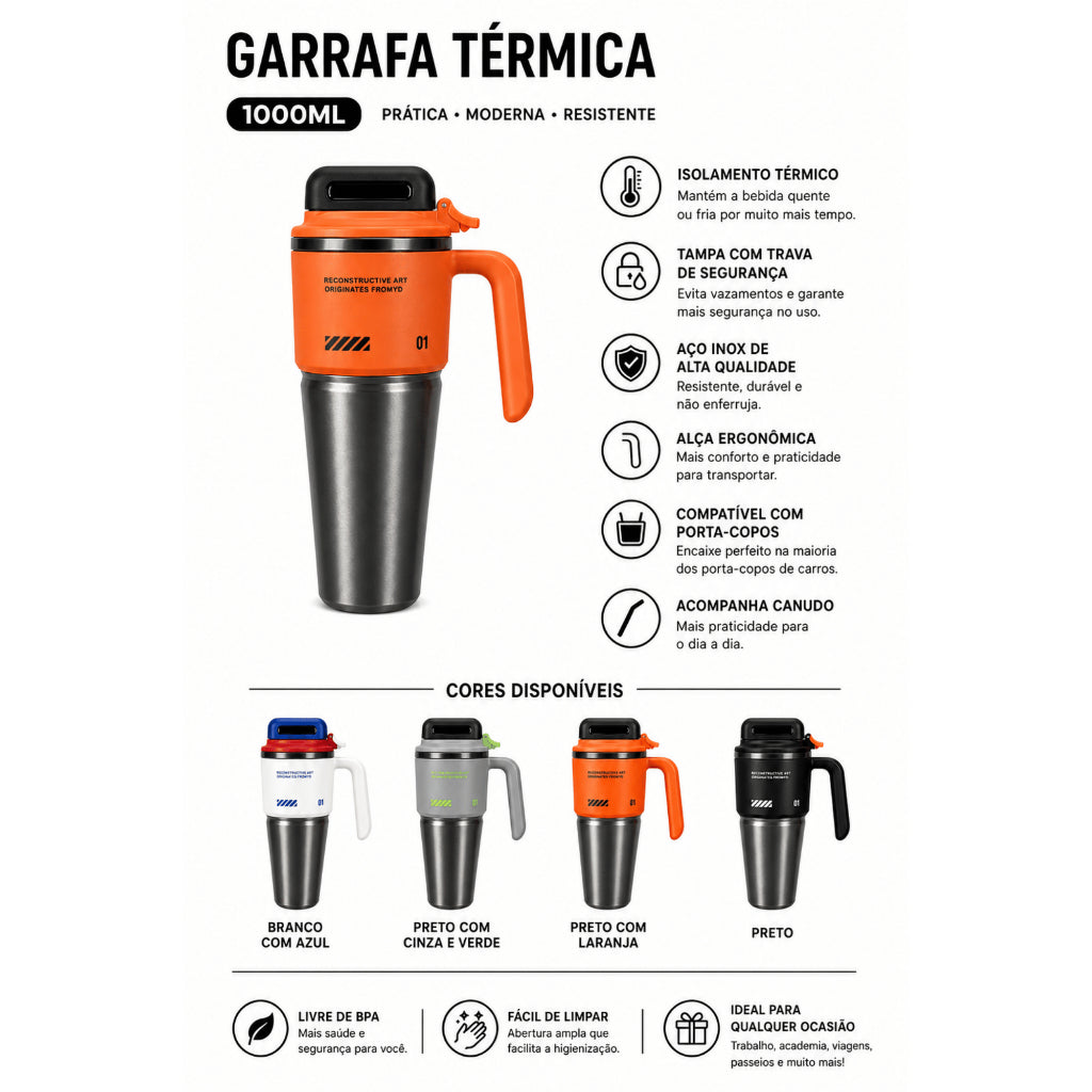 Garrafa Térmica Inox com Canudo 1L - detalhe 2