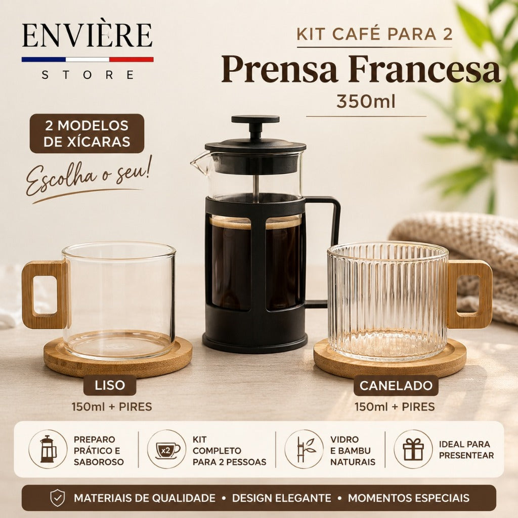 Kit Café para 2 com Prensa Francesa e Xícaras | Cafelle
