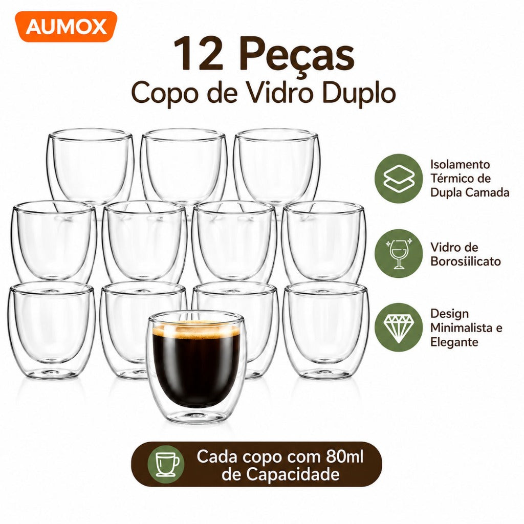 Jogo 12 Xícaras Espresso Parede Dupla 80ml | Cafelle