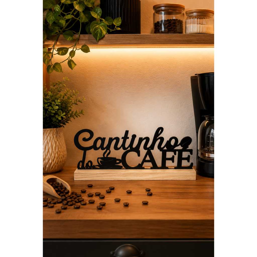 Placa Cantinho do Café com Base de Madeira - detalhe 2