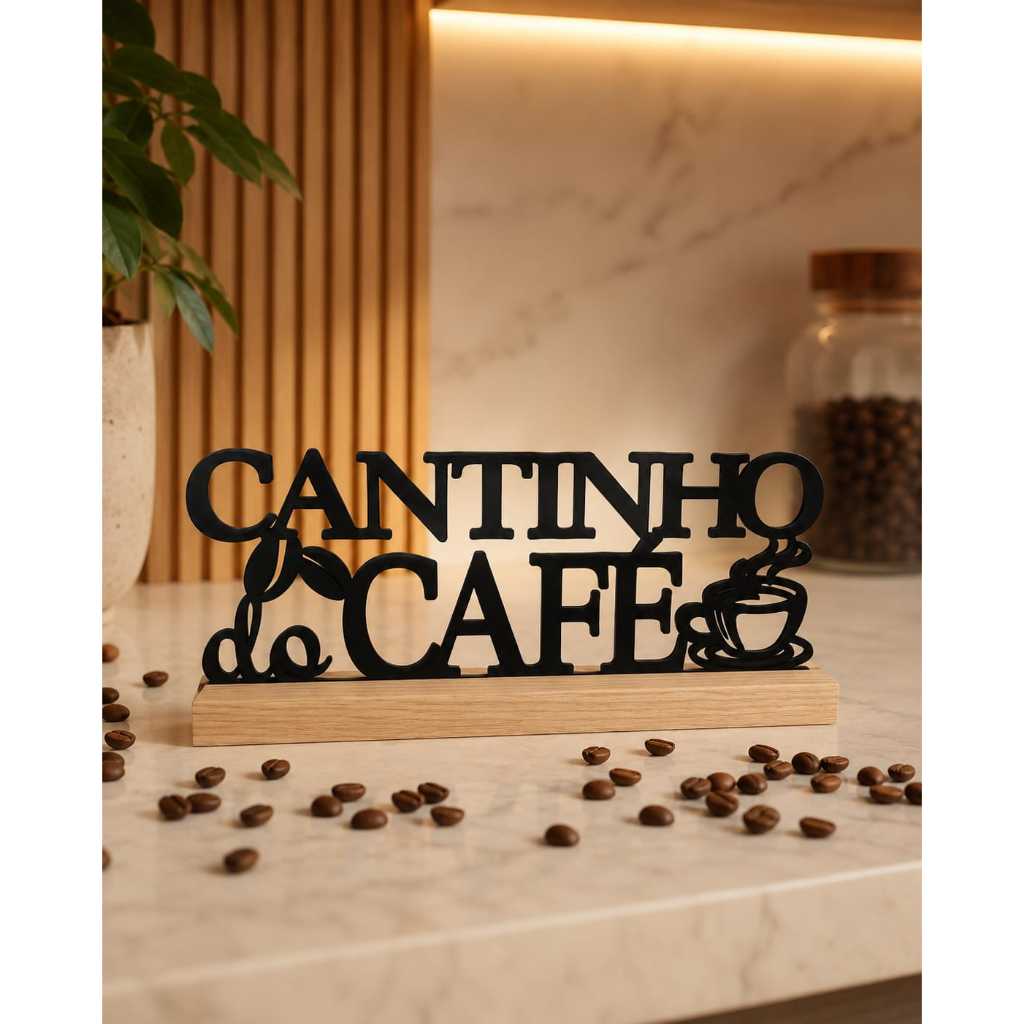 Placa Cantinho do Café com Base de Madeira | Cafelle