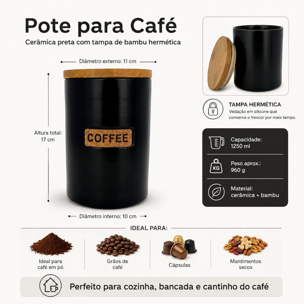 Pote para Café em Cerâmica e Bambu - detalhe 2